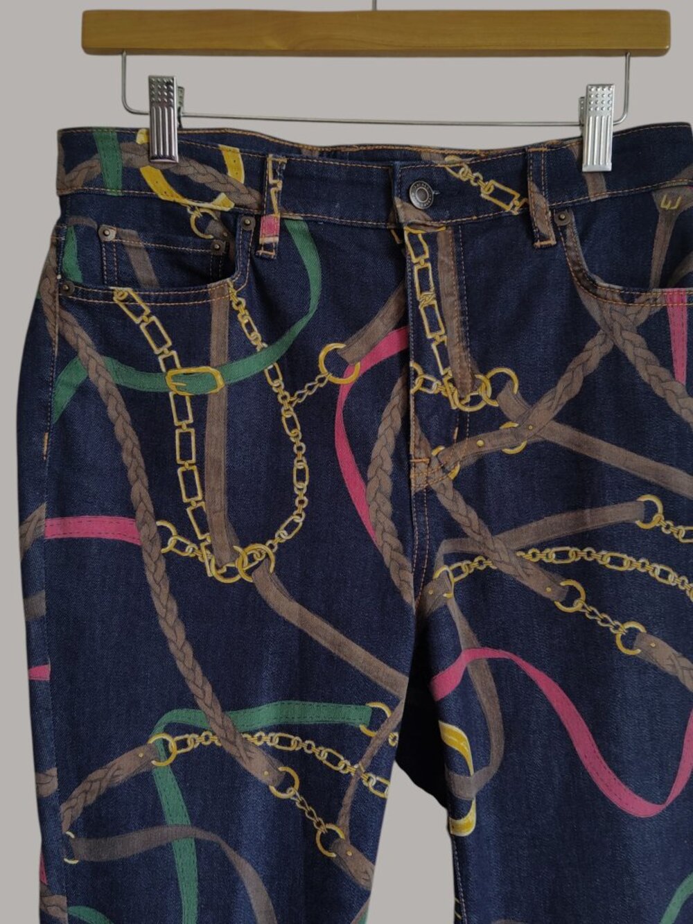 Lauren Ralph Lauren Equestrian High Rise Dark Denim Jeans Bridle Bit Chain Sz 8 - Picture 3 of 16